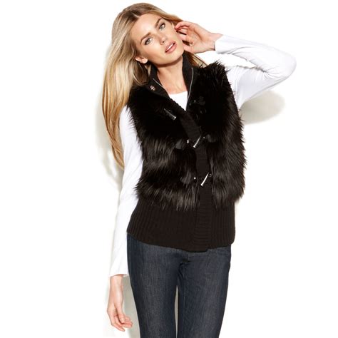 michael kors black faux fur vest